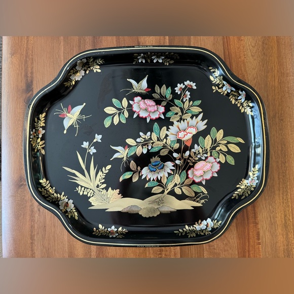 Vintage British Metal Floral Tray